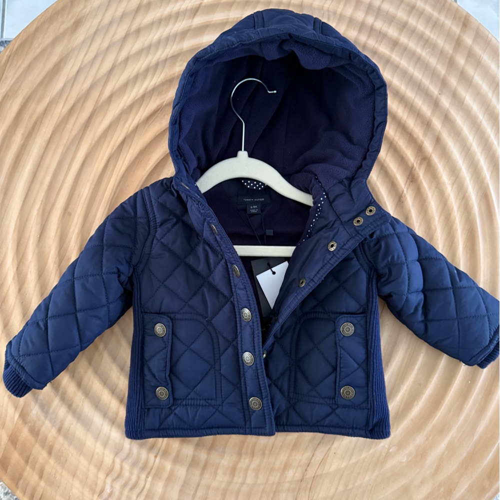 Navy Quilted Hooded Jacket